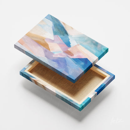 quadro de arte abstrata da superfície em tons de azul e rosa com acabamento em canvas