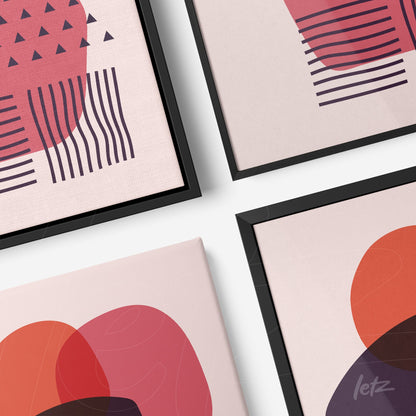 coleção de quadros abstratos com formas geométricas e molduras pretas