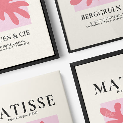composição de quadros com artes inspiradas em Matisse, molduras pretas e fundo claro