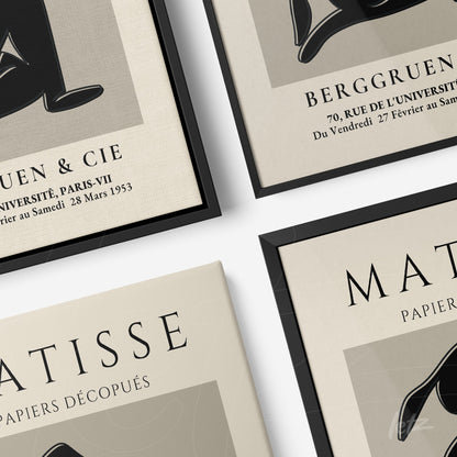 composição de quadros com ilustrações em preto e branco, molduras pretas, e tipografia artística em estilo vintage