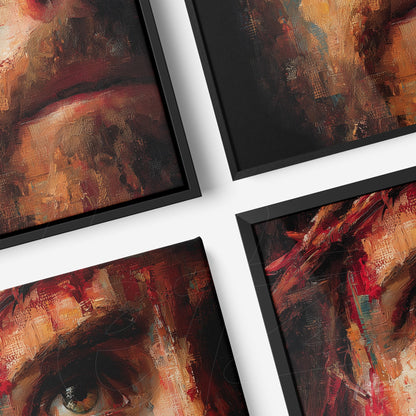 composição de quadros com retratos expressivos em estilo abstrato com moldura preta