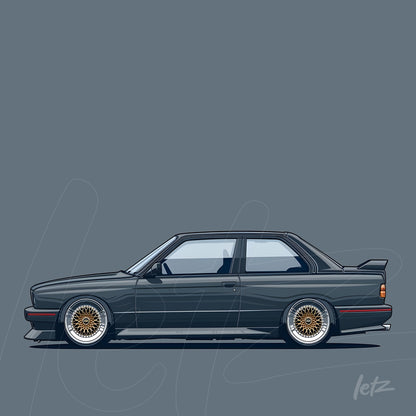 arte digital de carro esportivo cinza em fundo azul escuro com detalhes em vermelho