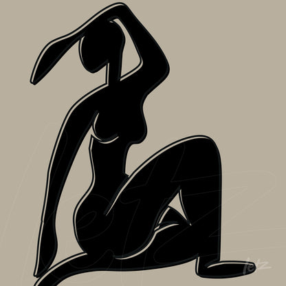 arte abstrata de silhueta feminina em fundo bege, com contornos evidentes