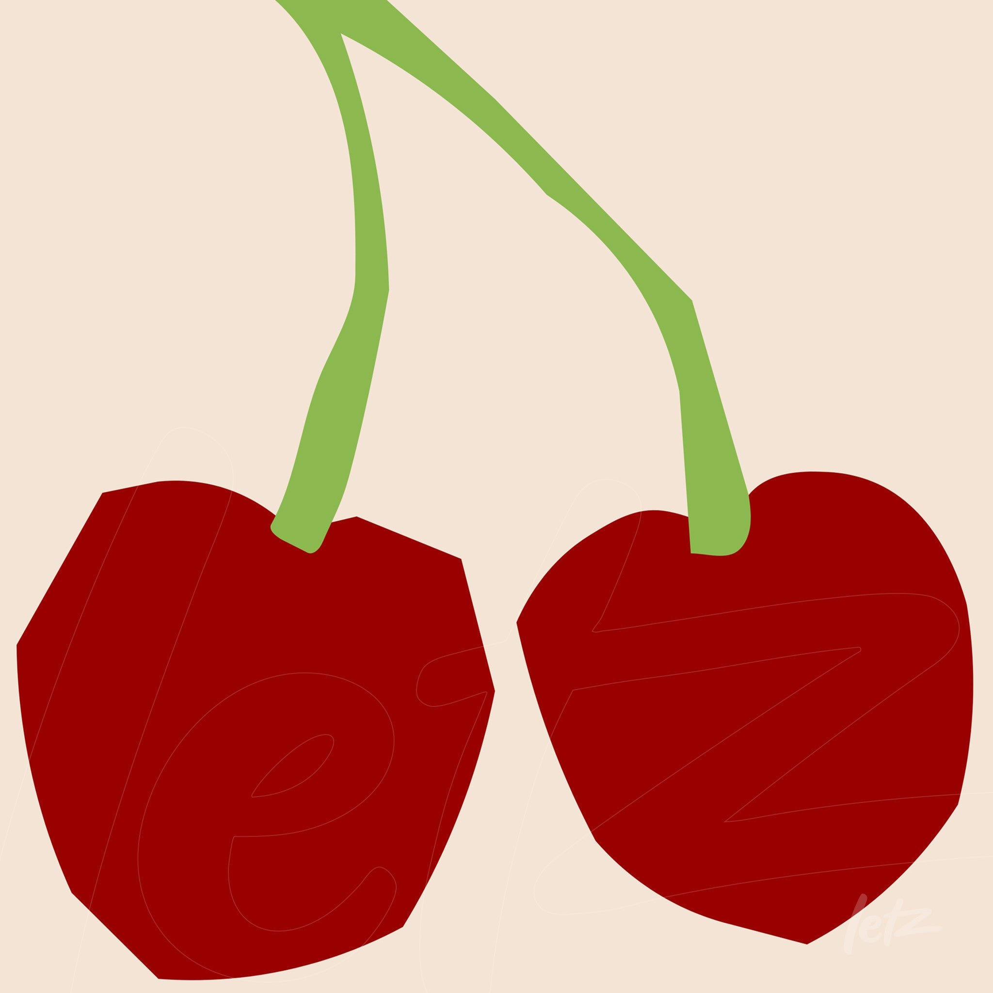 ilustração de cerejas vermelhas em fundo claro com estilo minimalista