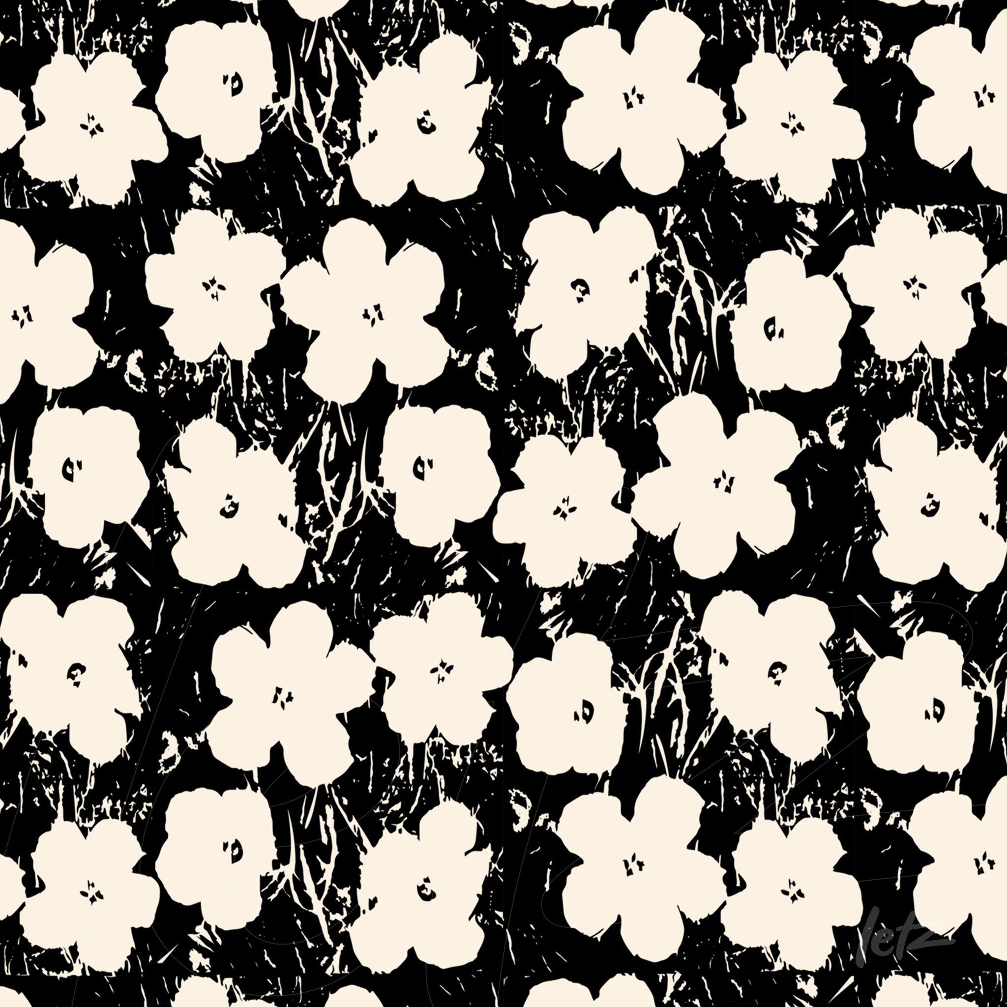 design de fundo com flores branquinhas em estilo gráfico sobre fundo preto