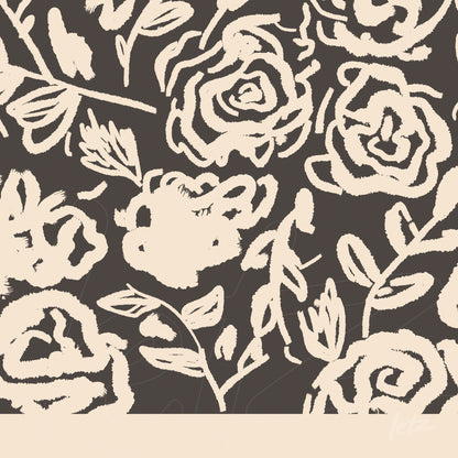 design de quadro com flores em estilo artístico sobre fundo marrom escuro