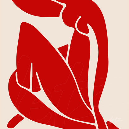 arte minimalista em vermelho representando figura humana abstrata sobre fundo claro