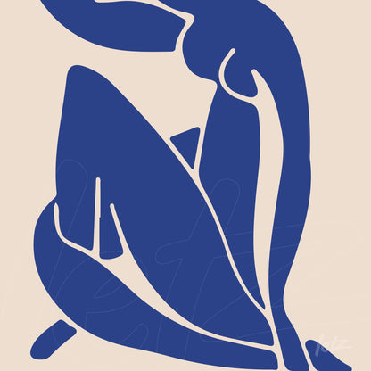 arte digital com formas abstratas de uma figura feminina em azul sobre fundo claro