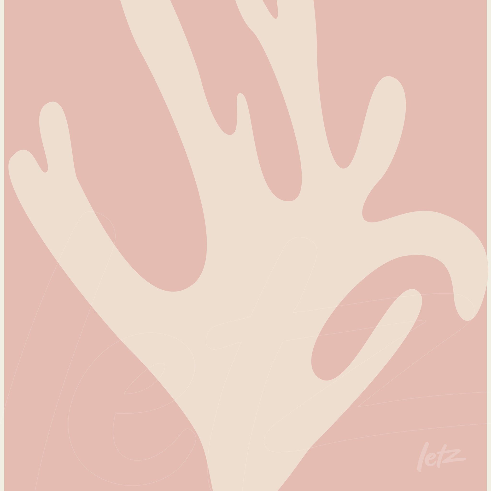 quadro com arte minimalista de mão em fundo rosa claro