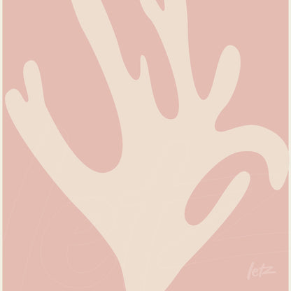 quadro com arte minimalista de mão em fundo rosa claro