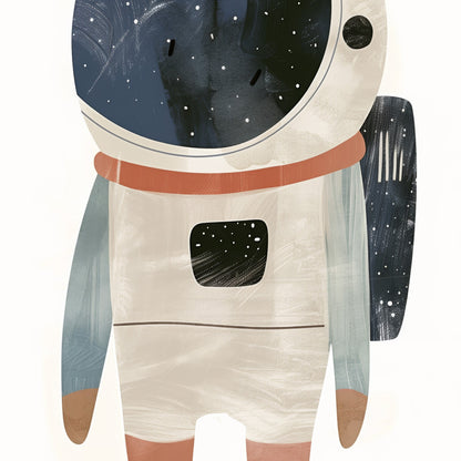 ilustração de astronauta estilo minimalista com fundo espacial, mostrando detalhes da roupa e do capacete