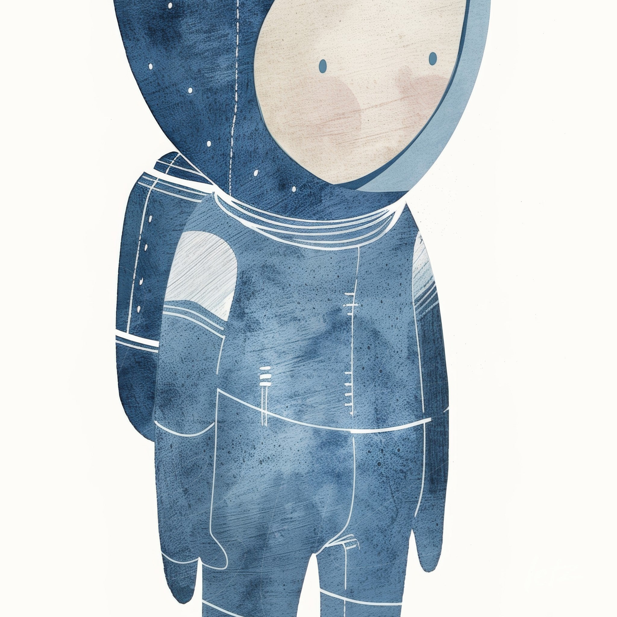ilustração de um astronauta infantil com traje azul escuro em fundo claro