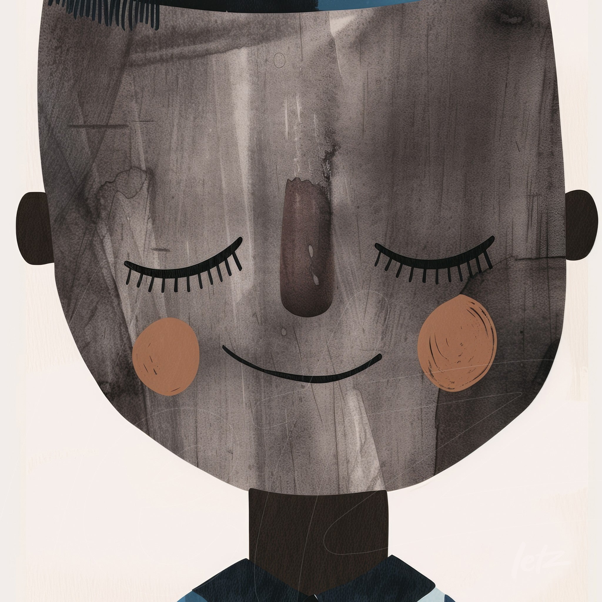 quadro com ilustração minimalista de um menino sorrindo com rostinho redondo e traços simples