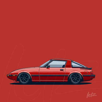 arte digital de carro vermelho clássico com fundo vermelho vibrante