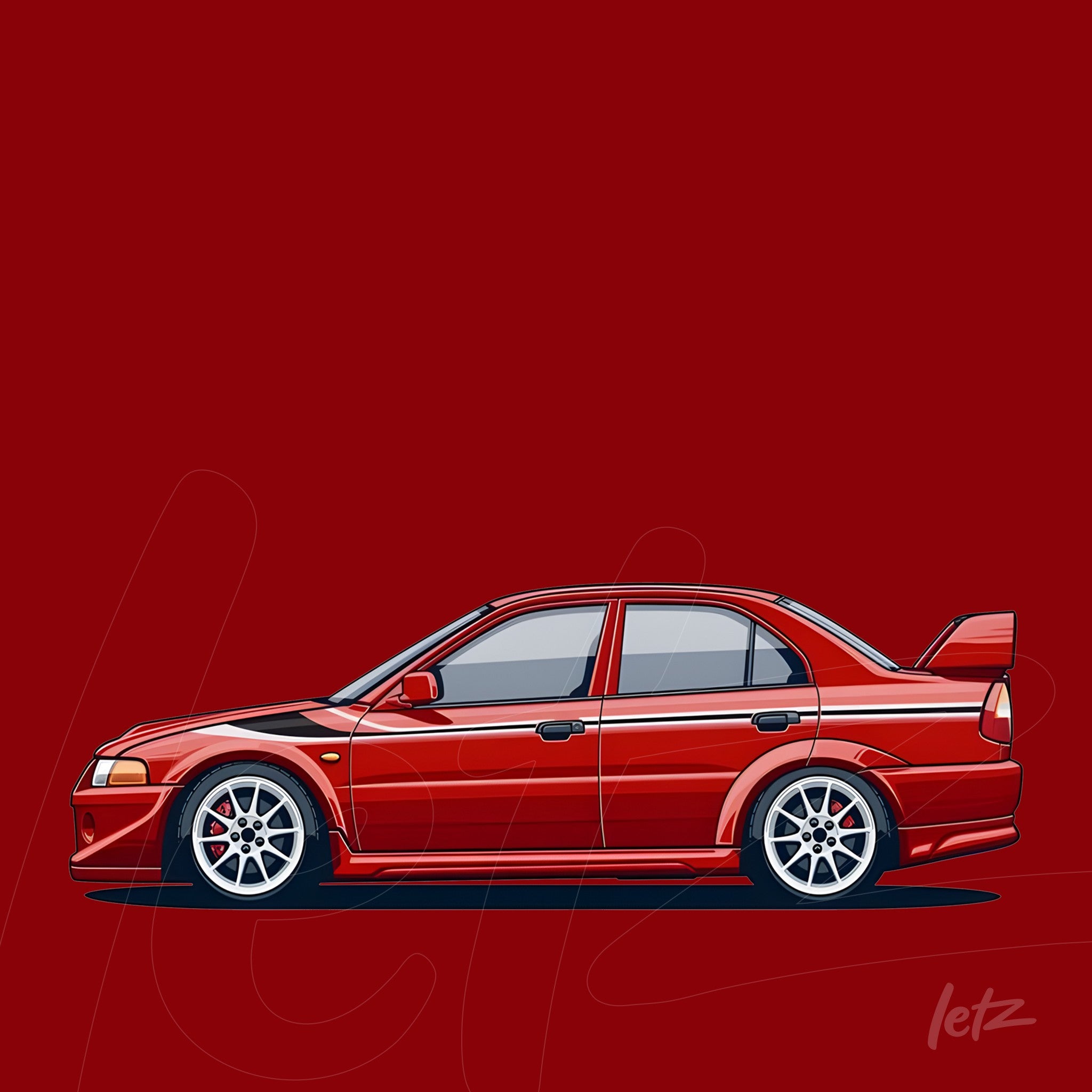 ilustração de um carro esportivo vermelho em fundo vermelho sólido