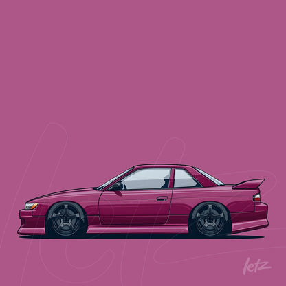arte digital de carro esportivo estilo ilustração com fundo roxo