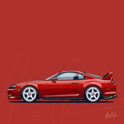 arte digital de carro esportivo vermelho em fundo vermelho liso com detalhes em preto