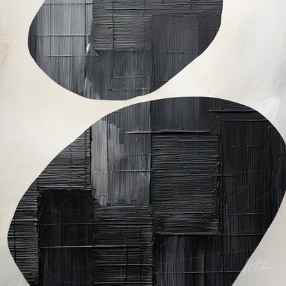 arte abstrata em preto e branco com texturas de pinceladas em relevo sobre fundo claro