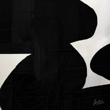 arte abstrata em preto e branco com formas orgânicas e texturas profundas