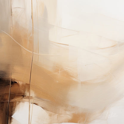 arte abstrata com tonalidades suaves de marrom e bege em fundo branco