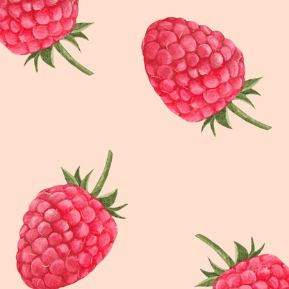 quadro com ilustrações de framboesas em fundo rosa suave