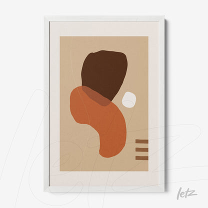 tela em canvas com arte abstrata em tons terrosos com moldura branca fina