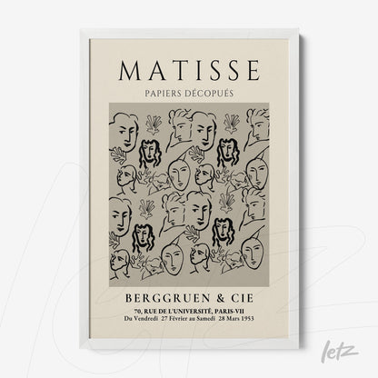 quadro com arte de Matisse representando rostos e formas em estilização em moldura branca