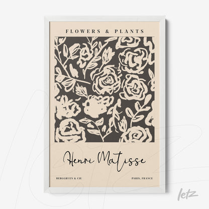 quadro com arte floral em estilo moderno com fundo bege e moldura branca