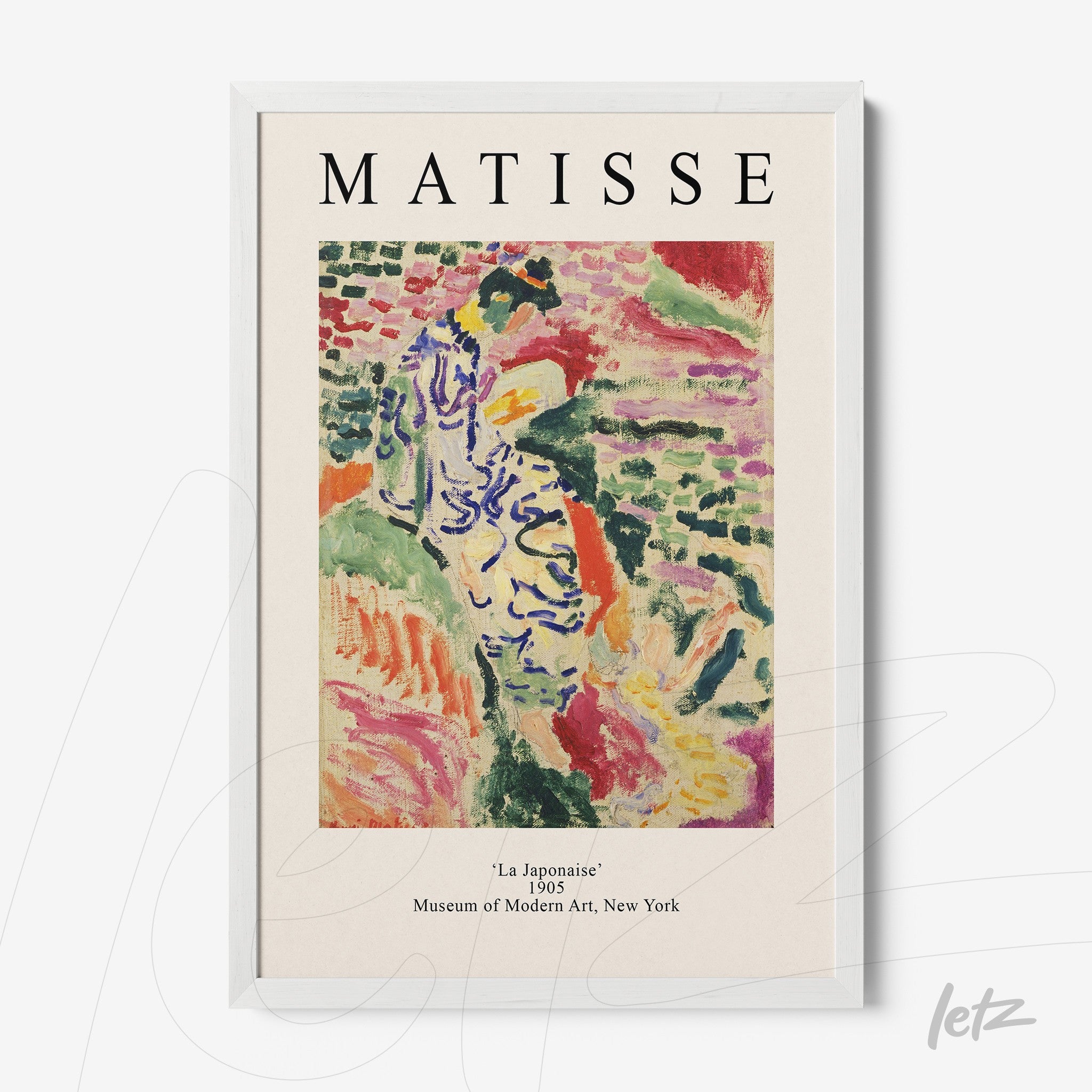 quadro com arte de Henri Matisse, representando 'La Japonaise' de 1905, em moldura branca