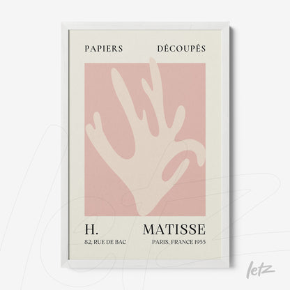 quadro em estilo moderno com fundo rosa e mão estilizada em tons claros, moldura branca