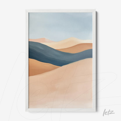 quadro com arte abstrata de paisagem em tons terrosos e moldura branca