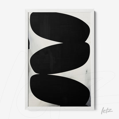 quadro com arte abstrata em preto e branco em moldura branca