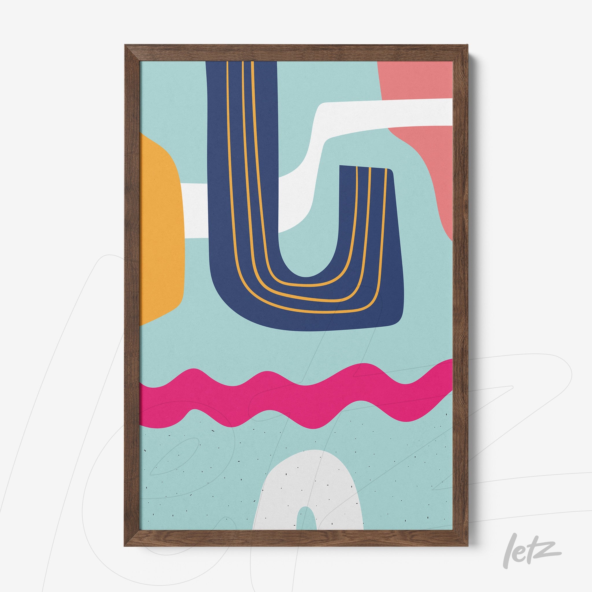 ```json
{
  "alt": "arte abstrata boho em moldura de madeira com cores modernas incluindo azul, rosa, laranja e branco",
  "alt_en": "boho abstract art in a wooden frame featuring modern colors like blue, pink, orange, and white"
}
```