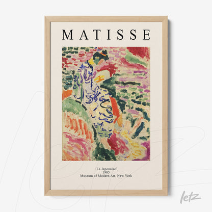 quadro com arte moderna de Matisse, intitulado 'La Japonais', em moldura de madeira clara