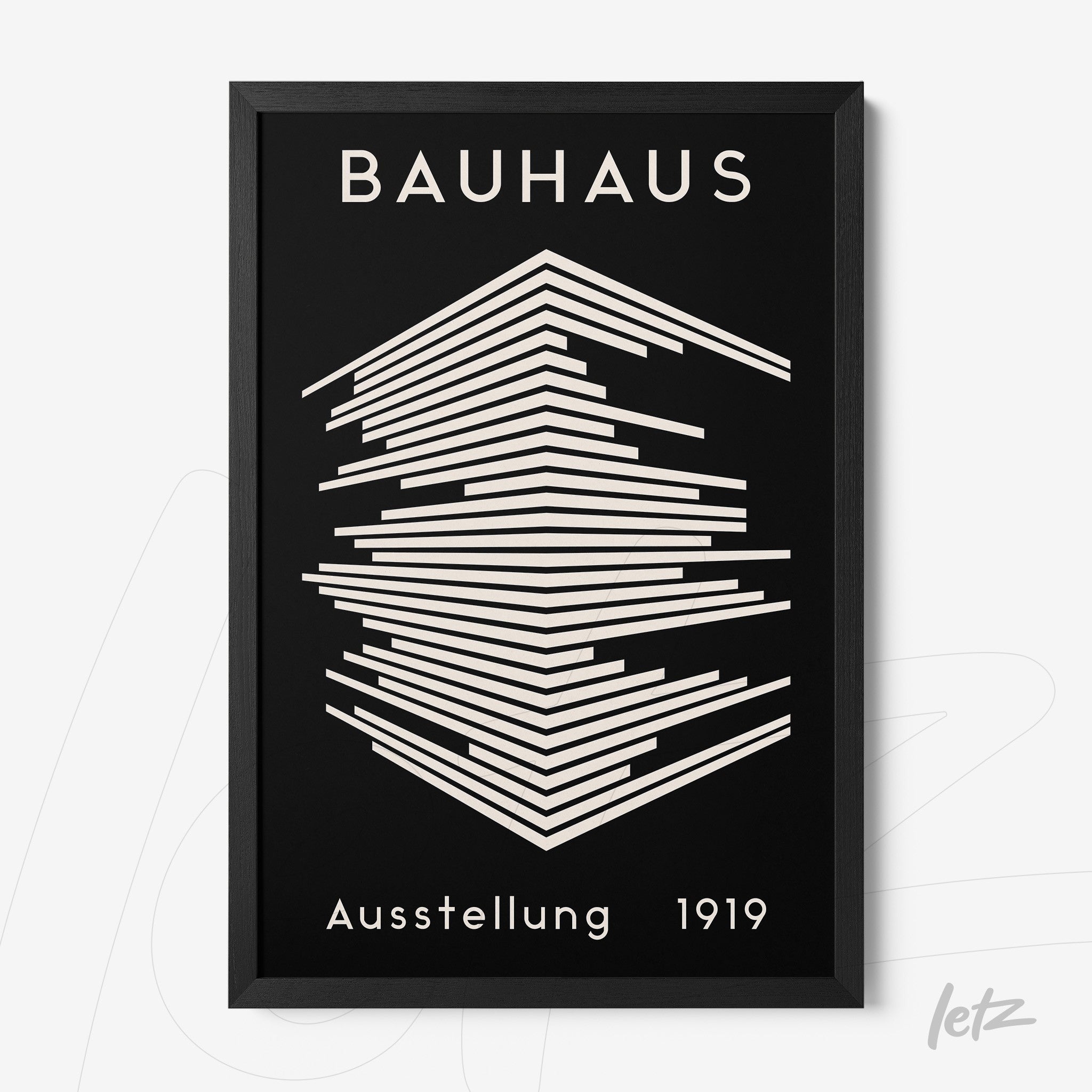 pôster com arte moderna do edifício Bauhaus em moldura preta