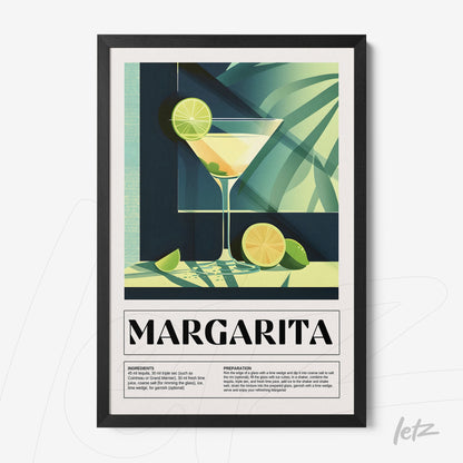 quadro com arte gráfica do drink margarita em moldura preta