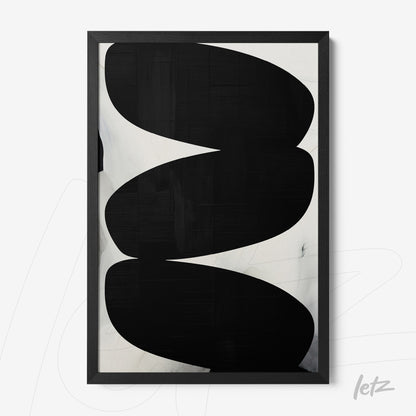 quadro com arte abstrata em preto e branco em moldura preta