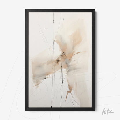quadro abstrato com tonalidades de bege e cinza em moldura preta