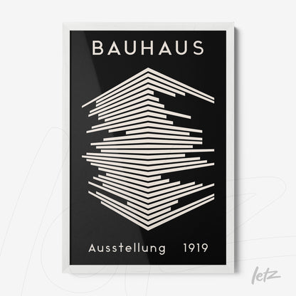 quadro com ilustração geométrica no estilo Bauhaus em moldura branca