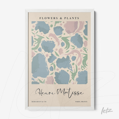 quadro com arte abstrata de flores em moldura branca com fundo claro