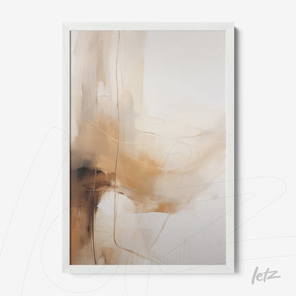 quadro abstrato em tons neutros com textura suave em moldura branca