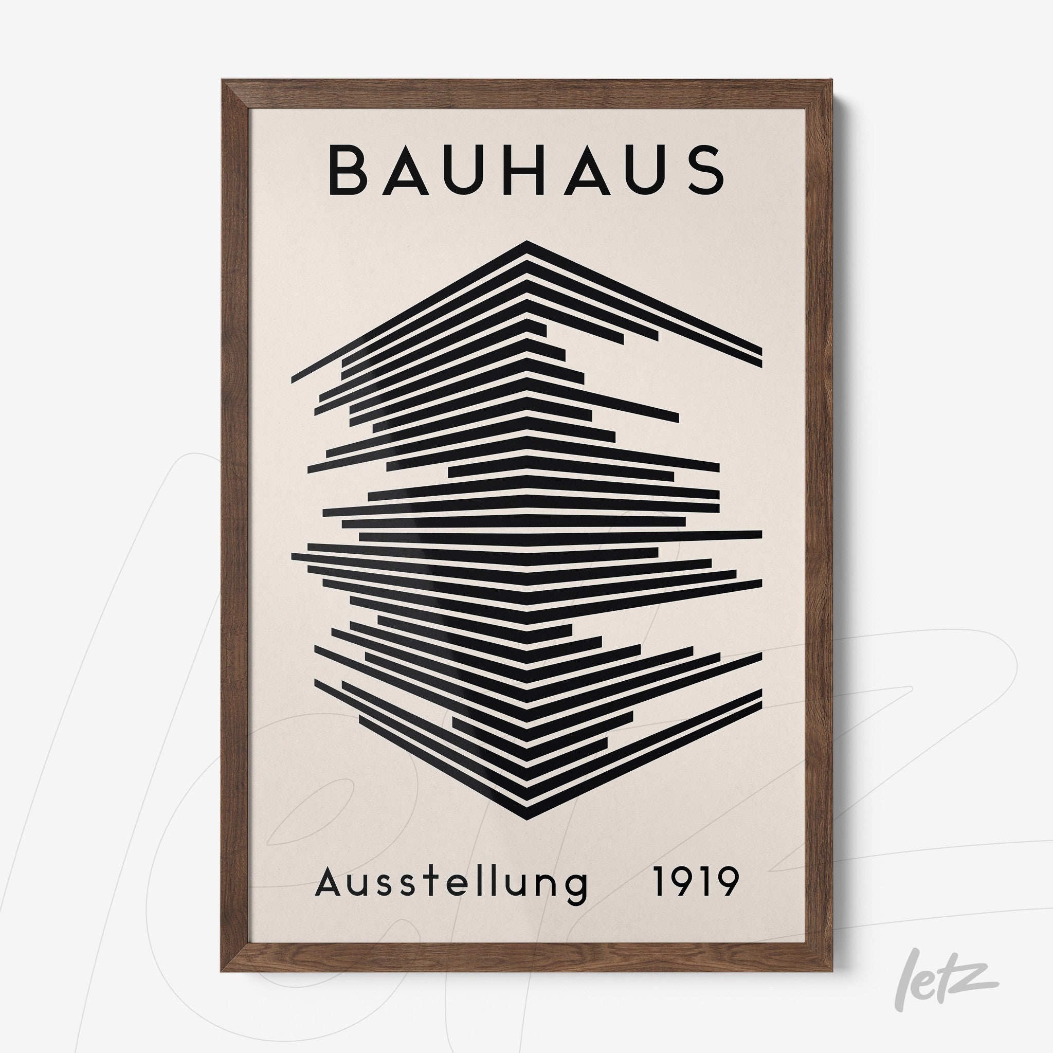 quadro emoldurado com arte minimalista do movimento Bauhaus de 1919 em preto e branco