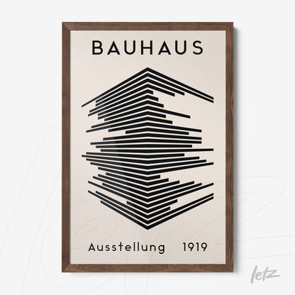 quadro emoldurado com arte minimalista do movimento Bauhaus de 1919 em preto e branco