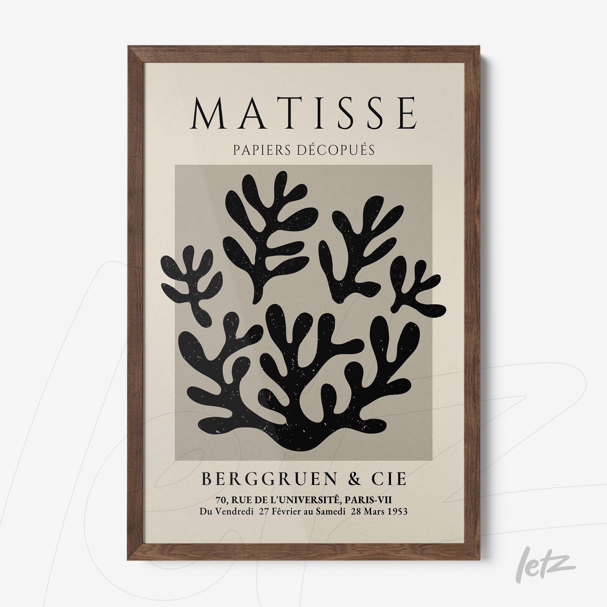 quadro com arte de recortes de papel em estilo moderno com moldura de madeira escura