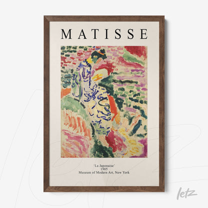 quadro em moldura de madeira com arte de Matisse, titled 'La Japonais', apresentando cores vibrantes e formas abstratas