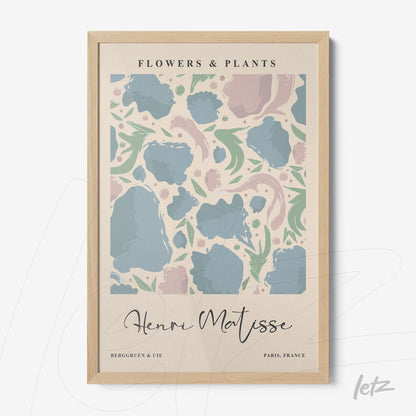 quadro com arte floral inspirada em Henri Matisse em moldura de madeira clara