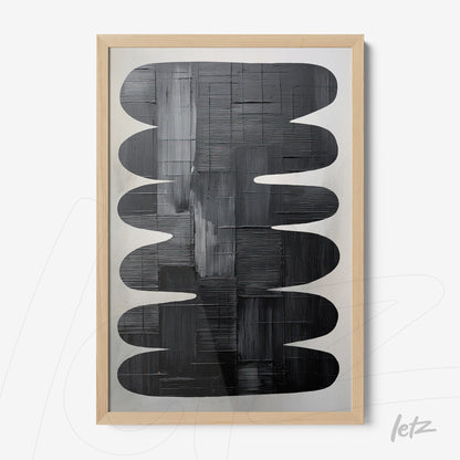 quadro moderno com arte abstrata em preto e branco, moldura de madeira clara