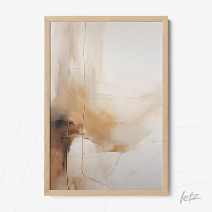 quadro com arte abstrata em tons terrosos em moldura de madeira clara