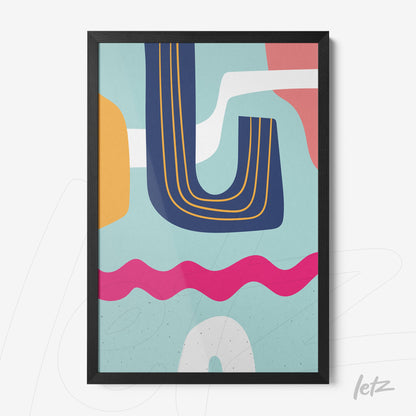 ```json
{
  "alt": "quadro boho moderno com formas abstratas coloridas em moldura preta com vidro",
  "alt_en": "modern boho wall art with colorful abstract shapes in black frame with glass"
}
```