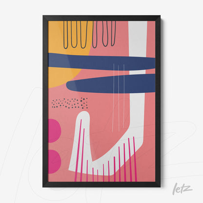 quadro com arte abstrata em estilo boho com cores modernas em moldura preta com vidro